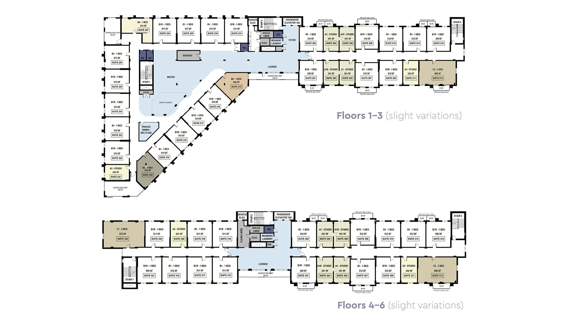 The floor plan of the first three floors of Aster Gardens