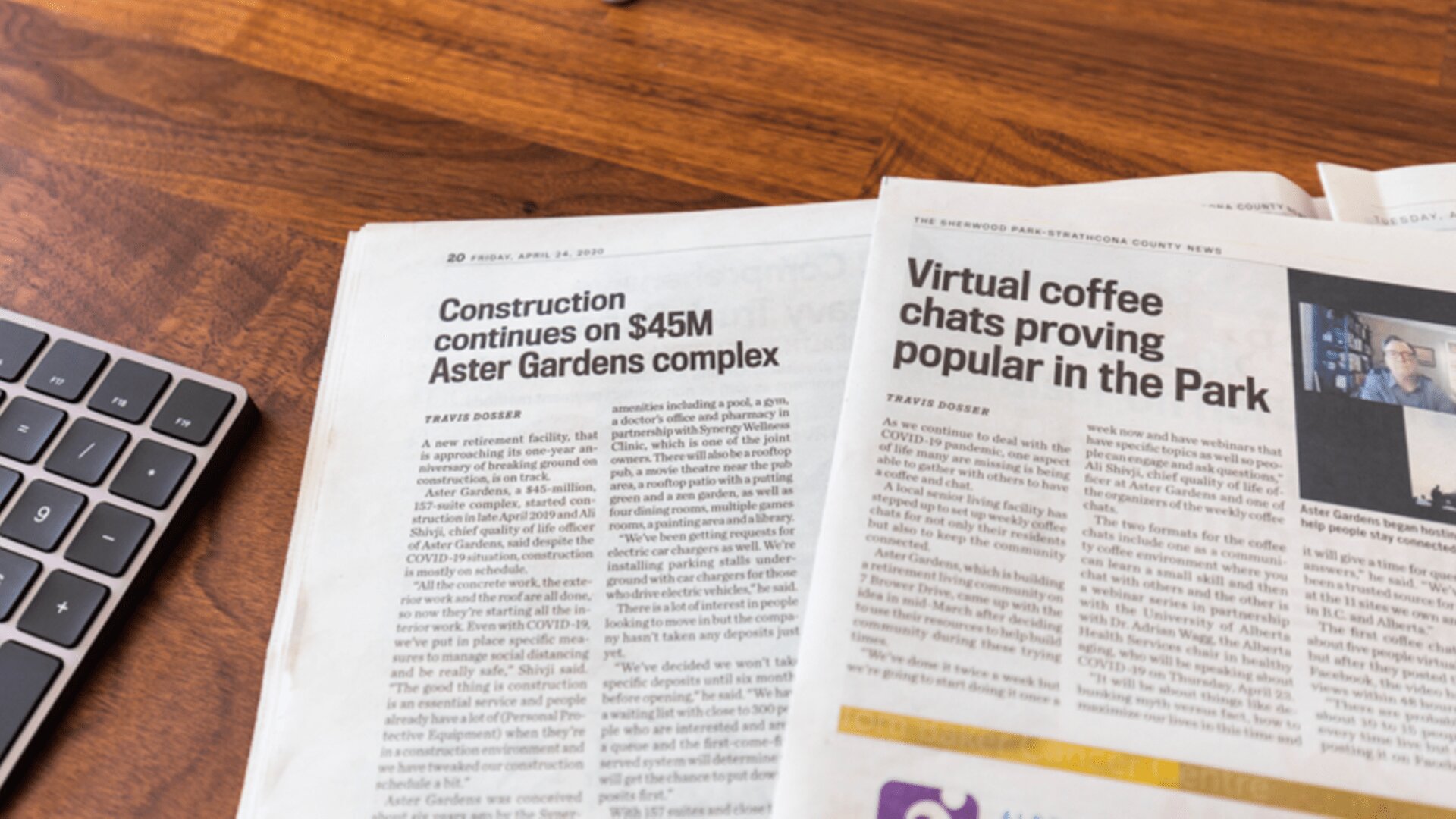 Article of Aster Gardens in a newspaper