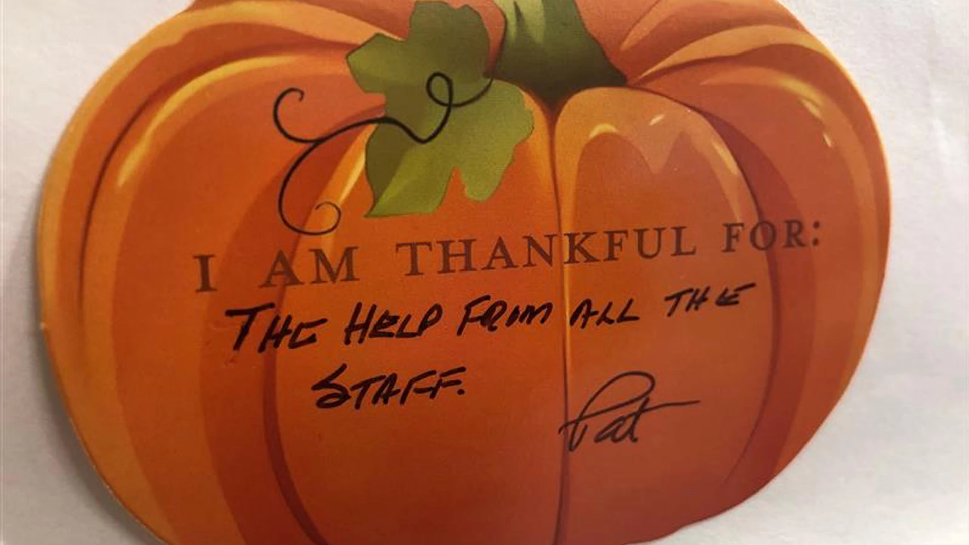 A pumpkin with a Thankful note on Thanksgiving Day